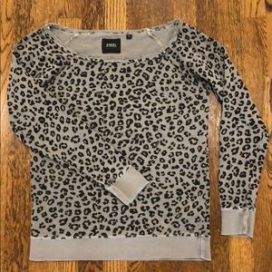 Guess Grey Leopard Print Boat Neck Sweatshirt XS